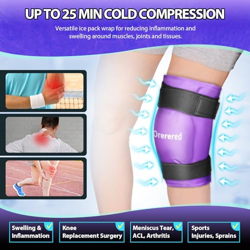 Image of Reusable Cold Ice Packs for Injuries, 3-Piece Set Cold Gel Ice Wrap for Injury Recovery, Alleviate Joint and Muscle Pain (Knee Ice Wrap-Purple)