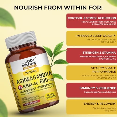 Image of The Body Reserve Ashwagandha KSM66-60 Capsules Ashwagandha KSM 66 for men & Women Supports Stress Management & Muscle Recovery