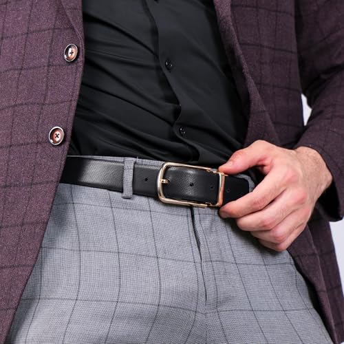 Image of HAYES LONDON Belts for Men Leather Original - Belt for Men Formal with Classic Design, Durable and Italian Reversible Men Belts for All Occasions
