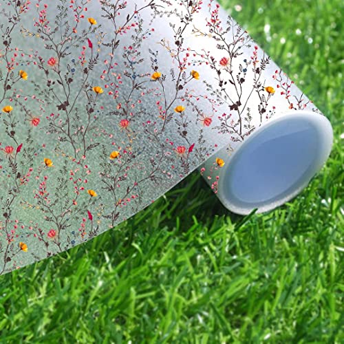 CVANU Floral Branches Print Window Film Privacy Heat Control Self Adhesive Decorative Film Vinyl Sheet for Home/Bathroom/Office/Kitchen Window Multicolor Size (24" x24inch)_C34