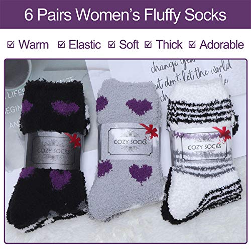 Image of Toes Home Fuzzy Socks for Women, 6 Pairs Cozy Winter Fluffy Slipper Socks