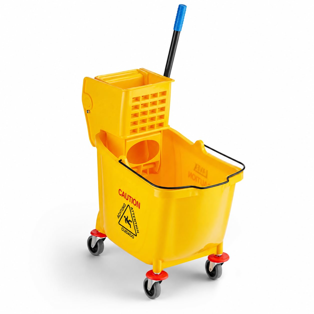 Commercial Mop Bucket with Side Press Wringer by Glownary – 44.0 quarts, Plastic, Yellow, Model 27444qtmby