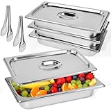 VGECEE 4PCS Gastronormbehälter Set 4-teilig Gastronorm 1/3 con Tapa 325x175x65mm Recipiente Acero Inoxidable con Tapa Bandejas Gastronorm Horno -40° a 300°C Almacenamiento de Alimento + 2 Pinzas