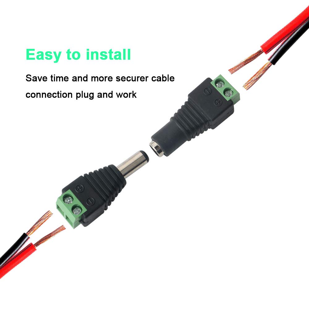 profesjonalny zestaw łączników DC, 5,5 x 2,1 mm, wtyczka męska, 12 V, 2-biegunowy adapter sieciowy, do kamery CCTV, taśmy LED