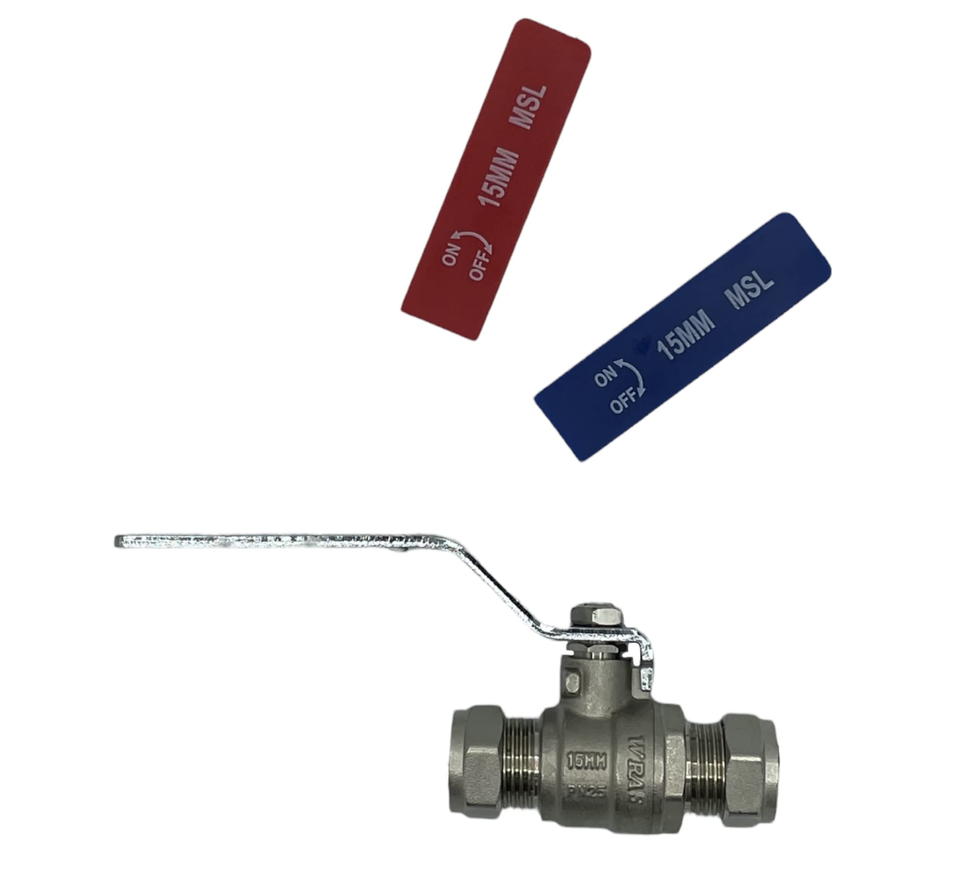 LavaTap 15mm Lever Ball Isolation ISO Valve Full Bore with Dual Blue Red Handle Cover WRAS Approved