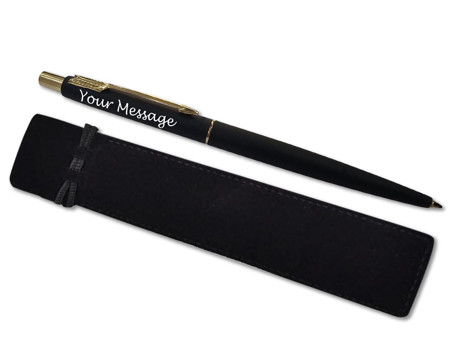 Parker Classic Slimline Ballpoint Personalised Pen In Classy Gift Bag Ideal Christmas, Birthday or Fathers Day Gift Perfect Men & Women Engraved Parker Pen With Laser Engraving (Matte Black & Gold)