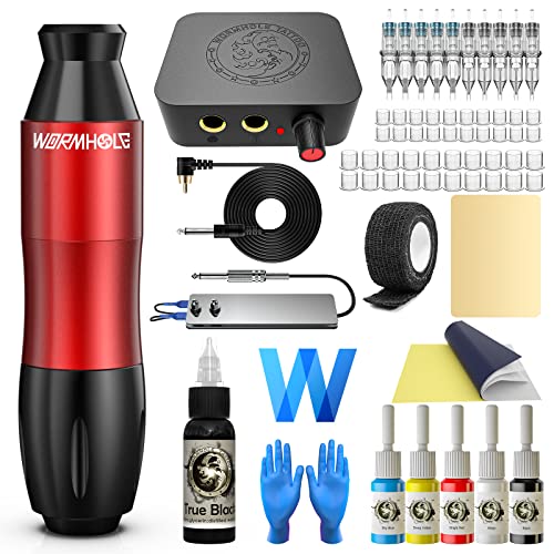 Wormhole Tattoo Kit Tattoo Pen Kit Cartridge Rotary Tattoo Machine Kit Complete for Beginners Tattoo Gun Kit Tattoo Pen Type Gun Kit with Tattoo Cartridge Needles Professional Tattoo Pen Kit WTK089