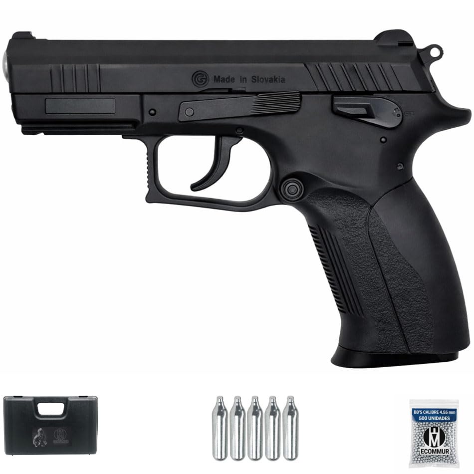 Pistola Grandpower P1MK7 CO2 (4,5mm) | Pack Pistola de balines (perdigones Bolas de Acero BB's). Arma de Aire comprimido CO2 Calibre 4,5mm [Menos de 3 Julios]
