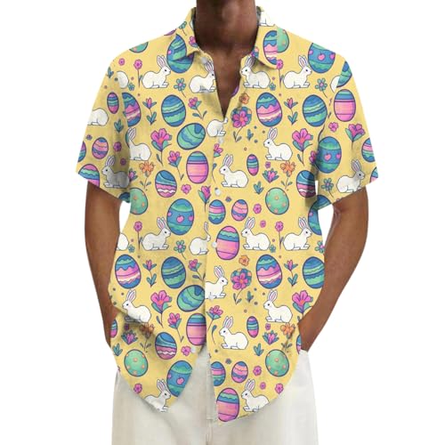 Camisa Hombre Manga Corta Estampado Digital 3D Temático Pascua Diseño Moderno Casual (Yellow, XXXL) c40