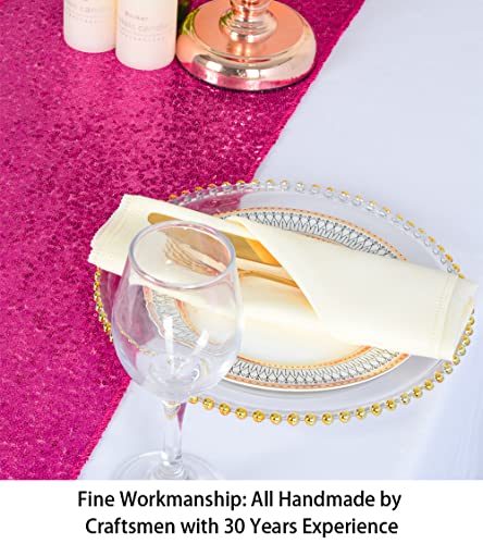 Hot Pink-Sequin Table Runner-12''X72'' Glitter Table Runner For Party Fuchsia Sequin Fabric Table Cloth Runner Baby Shower Table Runner Birthday Party Wedding Table Decor #TOP2