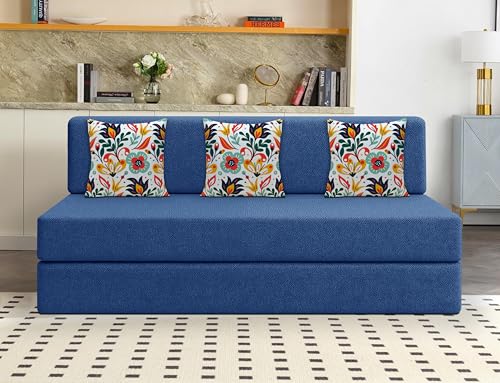 Image of Los Angeles Foldable Three Seater Sofa Cum Bed, Sofa Bed 5 X 6 Feet Jute Fabric Washable Cover- Including Cushion Perfect for Living Room