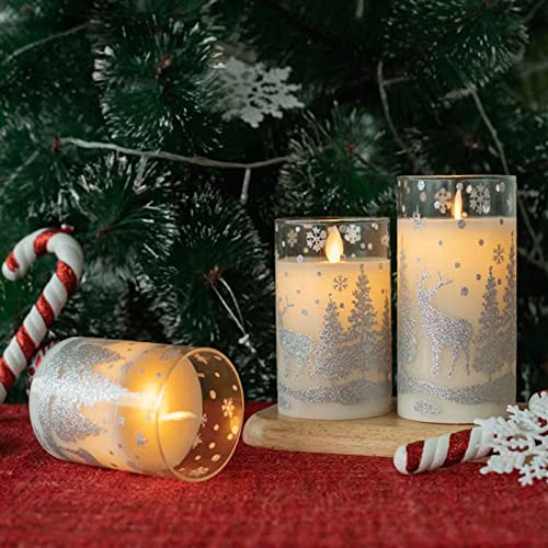 Picokolomo Christmas Flameless Candles,Battery Operated Flickering Wick Real Wax Led White Candles Deer Decal Warm Light Christmas Holiday Decor(3 X 4,5,6 Inches) #TOP4