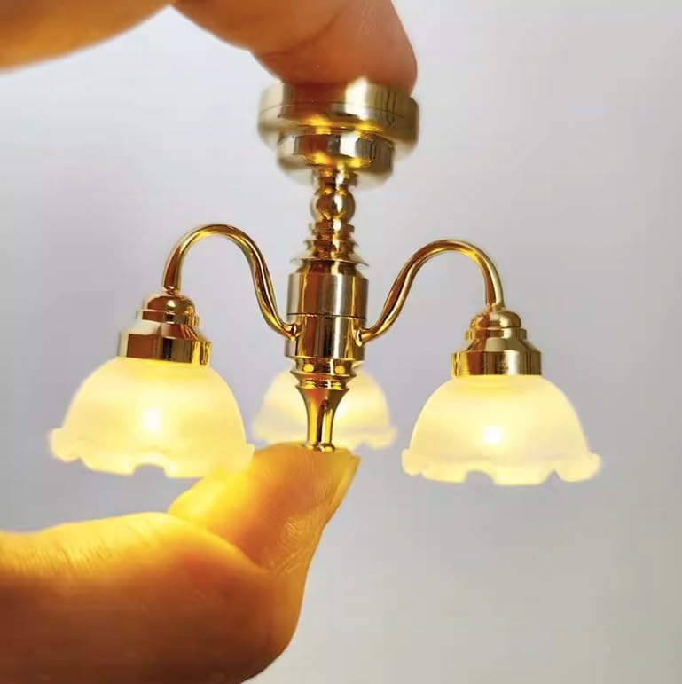 AirAds 1:12 Scale Dollhouse Miniature Light Fixture LED Chandelier Elegant Lightning Living Room Light Dining Room liglht