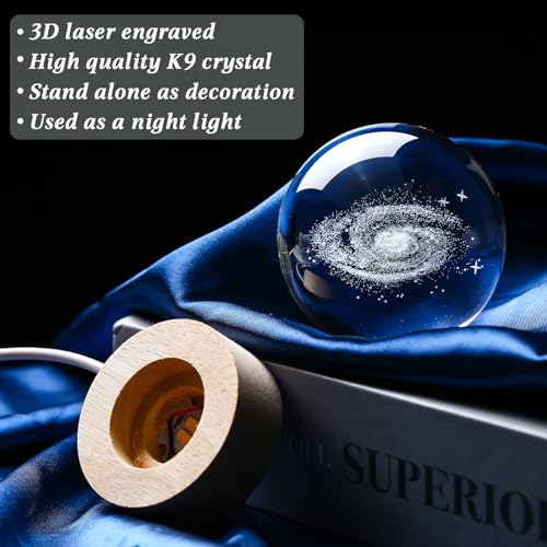 Image of Movdyka 3D Crystal Galaxy Ball Space Decor Lamp Science Astronomy Gifts for Kids, Laser Engraved Galaxy Model Universe Night Light Gift Idea for Graduation Mothers Day Christmas