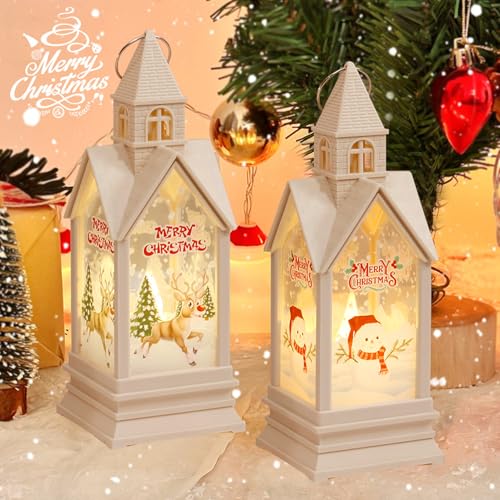 FUFRE Weihnachtsdeko Laterne Häuser, 2 Stück Weihnachtshaus...
