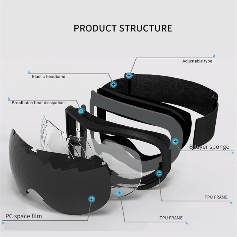 Lunettes de ski coupe-vent pour homme et femme, double pont, anti-buée, anti-reflets, protection UV