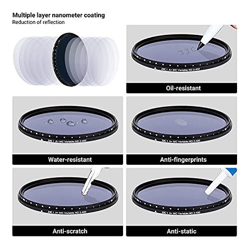 Image of JJC F-NDV62 Series Variable Neutral Density ND2 -ND400 Adjustable ND Filter for Camera Lens Photography (62mm)