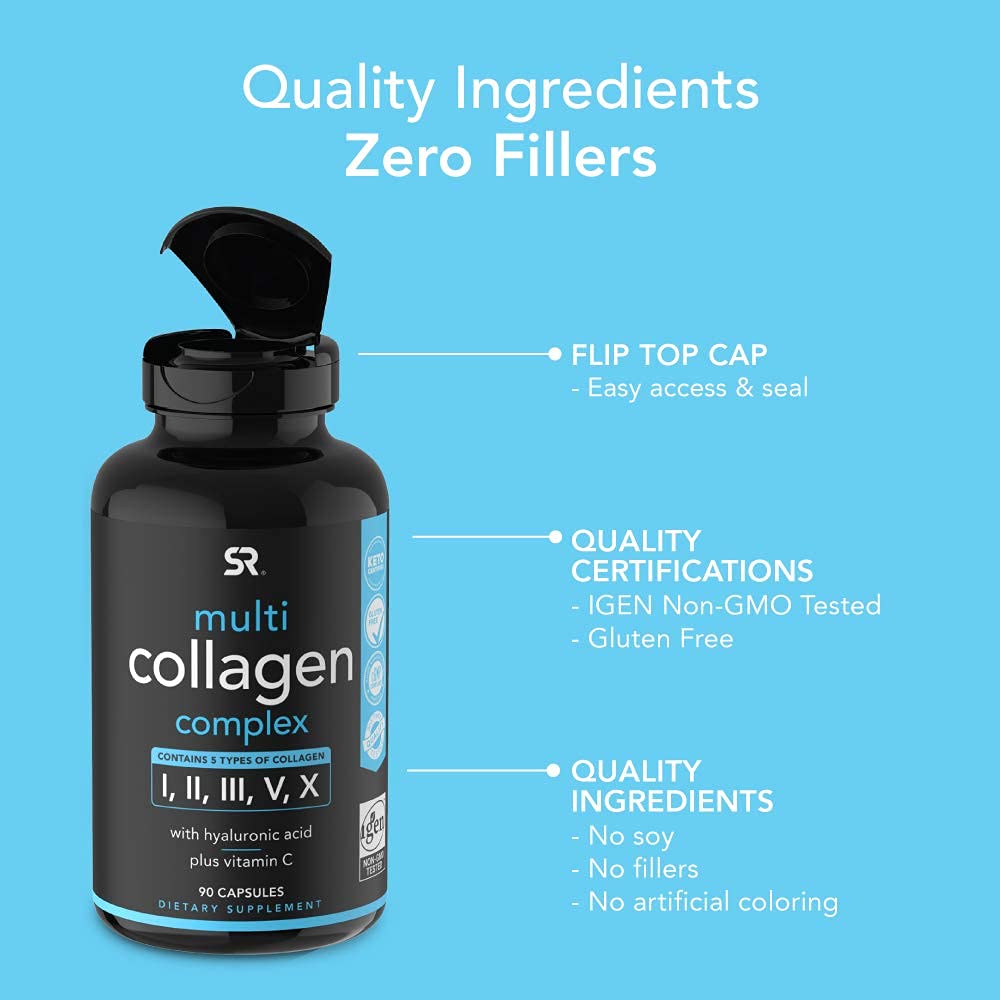 Multi Collagen Pills (Type I, II, III, V, X) Hydrolyzed Collagen