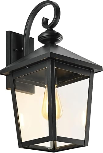 Miniatura 1 de Faroles de pared para exteriores de gran tamaño, luces negras de porche de 19 pulgadas con pantalla de vidrio transparente, iluminación de pared