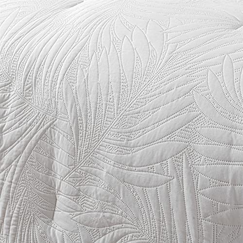 Lotus Karen White Comforter Set King Size Boho Bedding Comforter Set For All Seasons Leaves Embroidery 3Pcs Bedding Set (1Comforter + 2Pillowcase) #TOP4