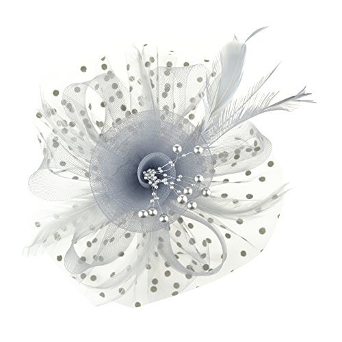 Image of DRESHOW Fascinators Hat Flower Mesh Ribbons Feathers on a Headband and a Clip Tea Party Headwear for Girls and Women