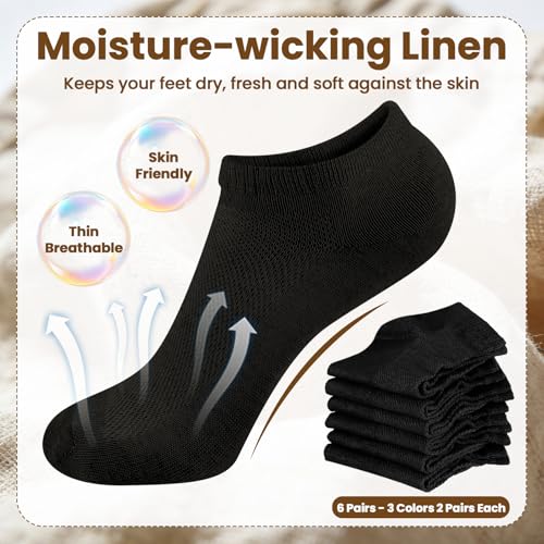 Image of Mepase 6 Pairs Flax Linen Ankle Socks for Women Men 88% Organic Thin Breathable Mesh Low Cut Quick Dry Moisture Wicking Socks