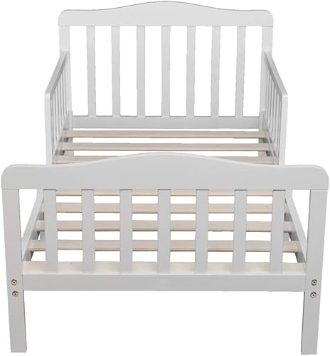 Miniatura 4 de Volowoo Marco de cama para niñas y niños, marco de cama clásico de madera con barandilla de seguridad, diseño bajo al suelo, soporte de listones de