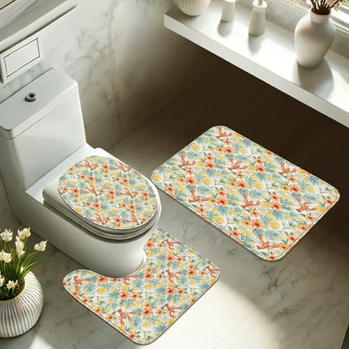 Ensemble de rideaux de douche en polyester imperméable tapis baignoire hibiscus