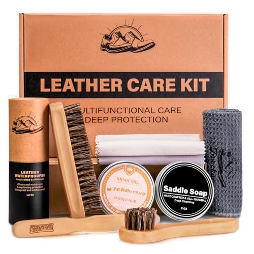 CUTEUP Leather Boot Care Kit Saddle Soap for Leather Mink Oil Waterproofing Wax Shoe Brushes Leather Cleaner and Conditioner Kit Leather Boot Care Kit for Work Boots Cowboy Boots and Tack