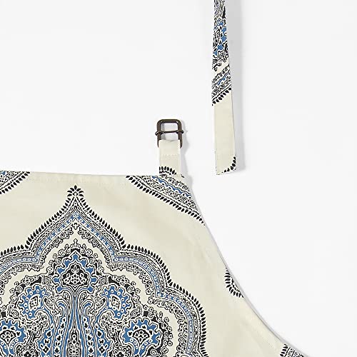 Image of HPD Half Price Drapes Aprons for Men Women with Large Pockets Adjustable Unisex PRTW-D37-AP Arabesque Printed Cotton, 27 X 34 Inch, Arabesque Blue