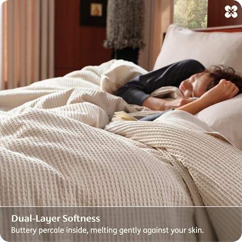 Image of Bedsure Cotton Duvet Cover King Size - 100% Cotton Waffle Weave Beige Duvet Cover, PureWoven Textured Breathable Bedding Comforter Cover for All Season, 1 Duvet Cover Only 104 inchx90 inch