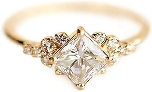 Miniatura 2 de Exquisito anillo cuadrado de compromiso de morganita, anillo de boda de diamantes chapado en oro de 14 quilates, plata de ley 925, anillo de