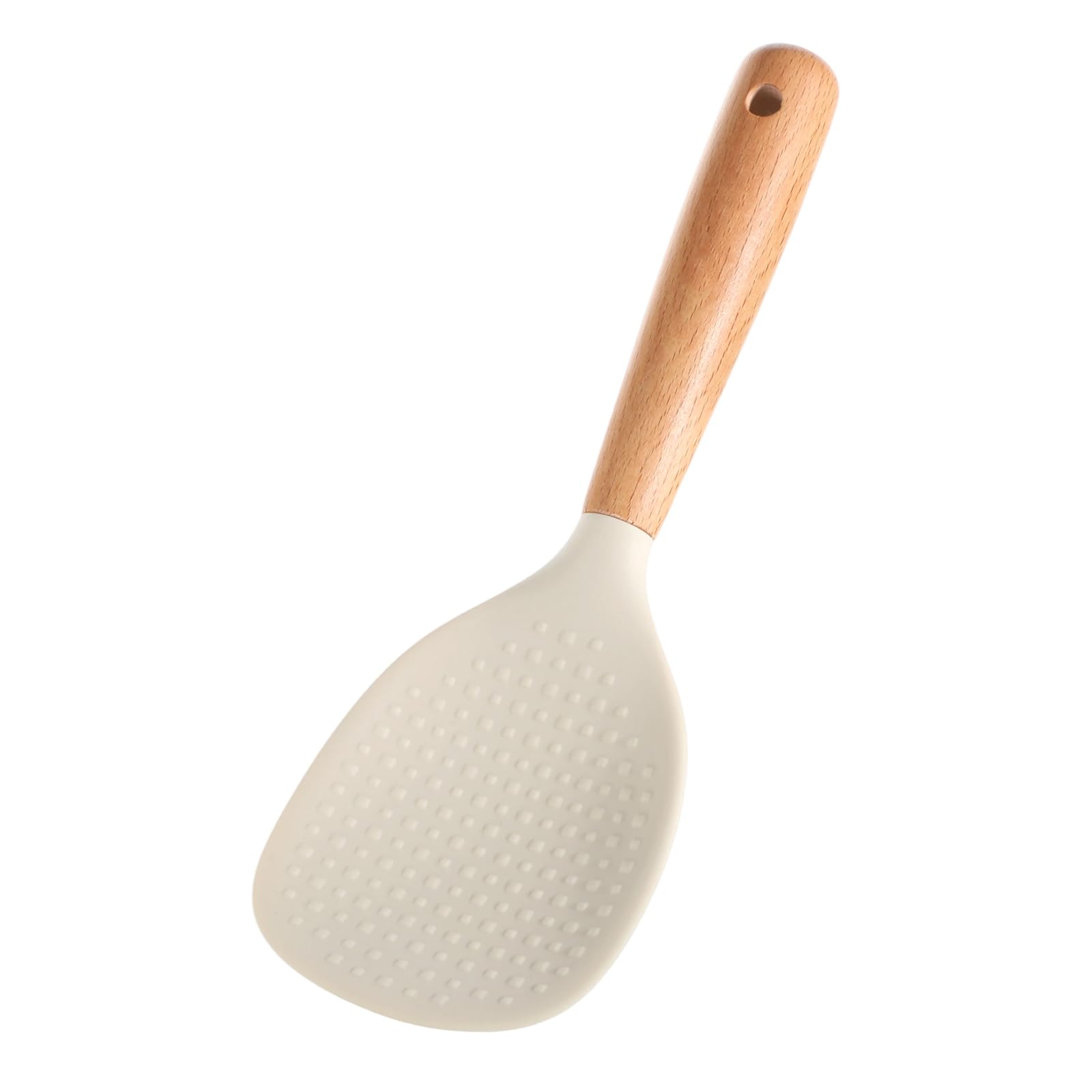 Heat-Resistant Silicone Rice Spoon with Ergonomic Wood Handle - Non-Stick, Easy Clean Serving Paddle for Rice Cooker, Perfect Rices Scooper & Potato Server, Durable Kitchen Essential