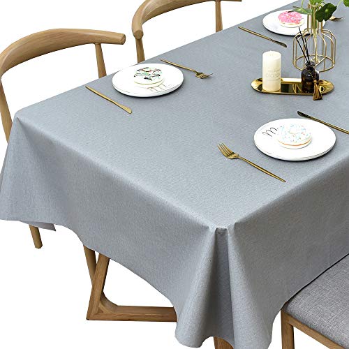 Plenmor Nappe en plastique PVC facile à nettoyer, imperméable, rectangulaire, protection pour cuisine, pique-nique, extérieur et intérieur (137 x 185 cm, gris clair) Cover