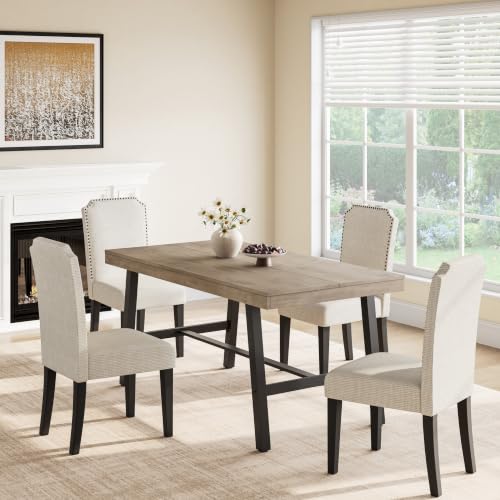 Image of GarveeHome Industrial Dining Table for 2-4, 55 inch Heavy Duty Rectangular Kitchen Table with 2 inchx2 inch Metal Legs, Small Space Dining Table for Kitchen, Dining Room (Grey, 55 inch Non-extendable)
