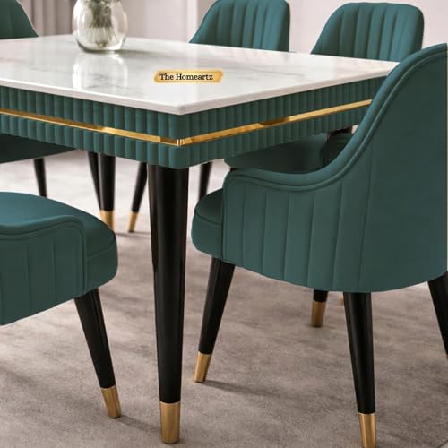 Image of Elara Modern Dining Table Set 6-Seater Wooden Dining Table Set | 1 Year Warranty | Nano Composite Marble Marble Top Table with 6 Chairs (Sea Blue)