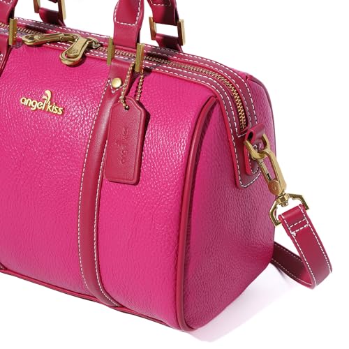 Image of Angel Kiss Women Satchel Purses and Handbags Vegan Leather Boston Barrel Bag Top Handle Shoulder Purse with Crossbody Strap | Vegan Leather