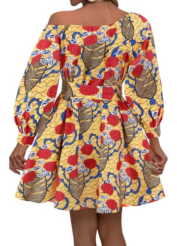 Image of Women Boho African Floral Print Pleated Short Midi Dress Multi-Way Dress for Casual Rave Club Party