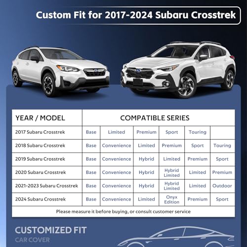 Image of 10 Layers SUV Car Cover Custom Fit for Subaru Crosstrek (2017-2026) Waterproof All Weather for Automobiles, Outdoor Full Cover Sun UV Rain Protection with Cotton.Black