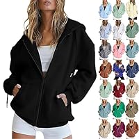 Sweat a Capuche Femme Zippé 2025 Automne Hiver Coton Oversize Manches Longues Hoodie Pull Sweatshirt Chaud Chic Élégant Streetwear Sweatshirts avec Poche Grande Taille Sport Fille Veste Vetement Solde