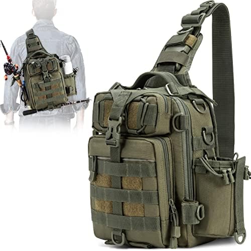 BLISSWILL Fishing Backpack Outdoor Tackle Bag Large Fishing Tackle Bag Water-resistant Fishing Backpack with Rod Holder Shoulder Backpack (Army Green)