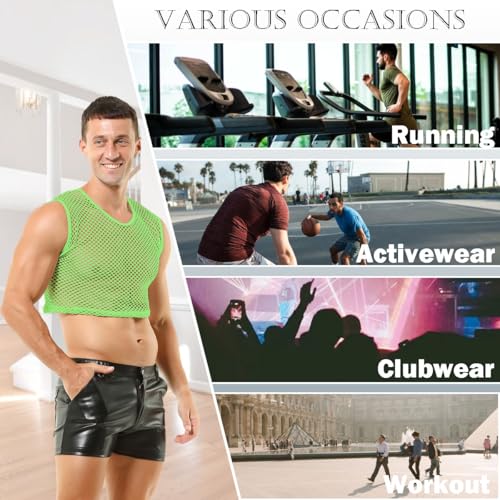 Men's PU Leather Shorts Mens Exotic Boxer Shorts Elastic Waist Rave Hot Short Pants with Pockets 6