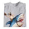 1Tee Mens Cowboy Pug Riding Shark T-Shirt Heather Grey Small #4