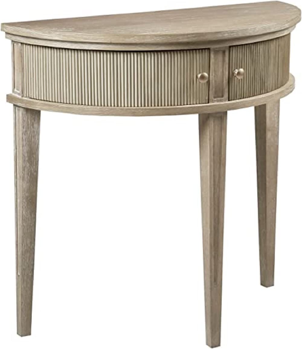 MARTHA STEWART Crestview Hall Console Table for Entryway with Storage, Solid Rubber Wood Frame, Vintage Demilune Shape, Bronze Knobs, Farmhouse, Accent Living Room Furniture Décor - Reclaimed Greige