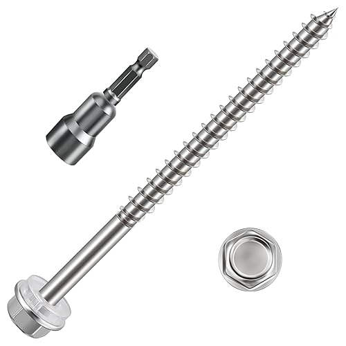 Miniatura 6 de WenSilon Tornillos autorroscantes #10x1-12" para madera 410 cabeza hexagonal de acero inoxidable roscado rápido