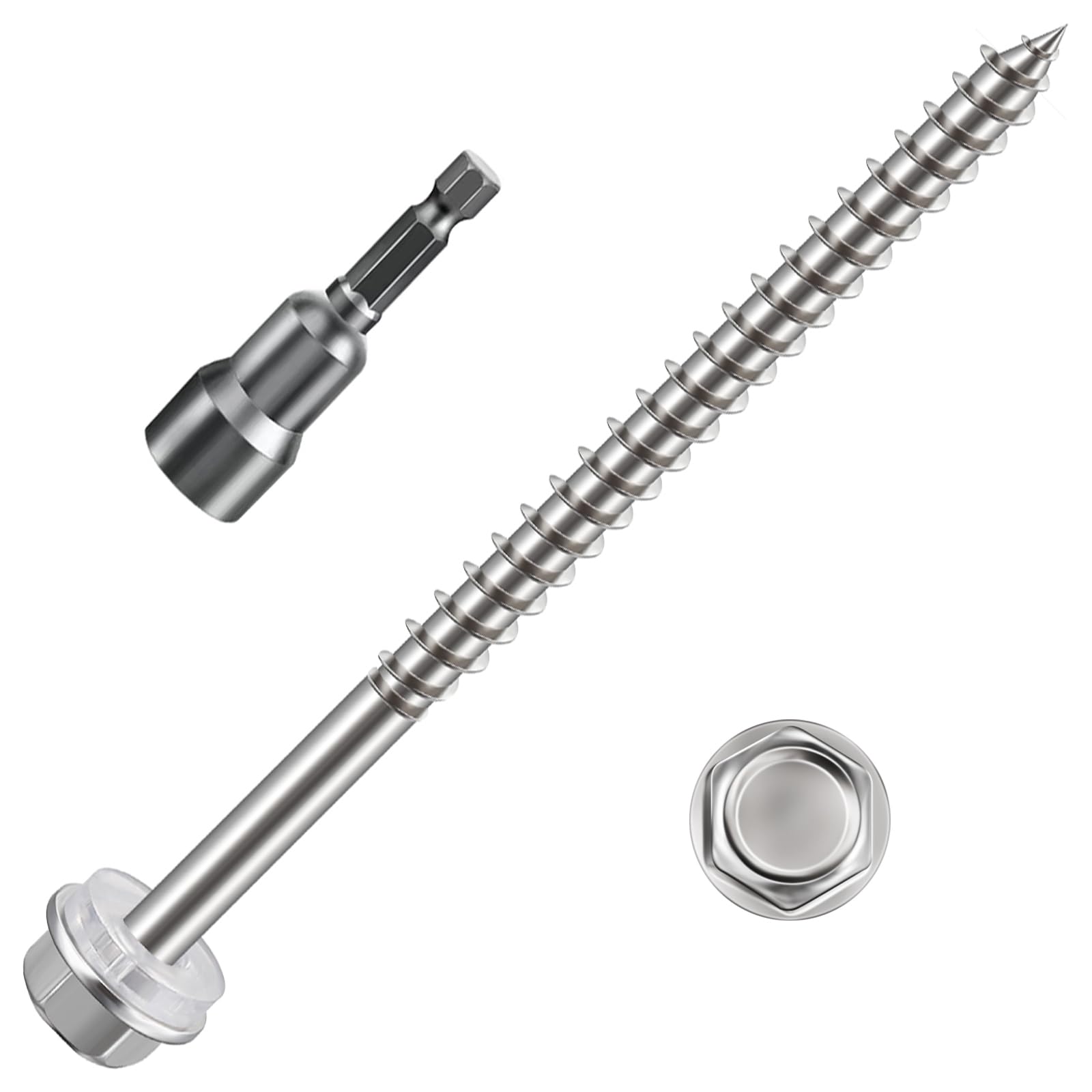 WenSilon (120Pcs)#10x3 Self-Tapping Screws for Wood 410 Stainless Steel Hexagon Head Quick Tapping