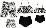 Eghunooye Familien Badeanzug Mutter und Tochter Badeanzüge 2 Stücke Leopardendruck Bikini Set Vater Sohn Badehose Familien Partnerlook Sommer Strandkleidung Set (Mutter, Medium)