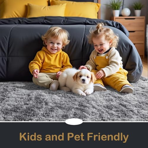 HOMORE Living Room Rug 6x9 Grey Rugs for Bedroom, Tie-dye Area Rug Large Fluffy Rugs for Kids Room, Non Slip Furry Carpet for Nursery Boys Girls
