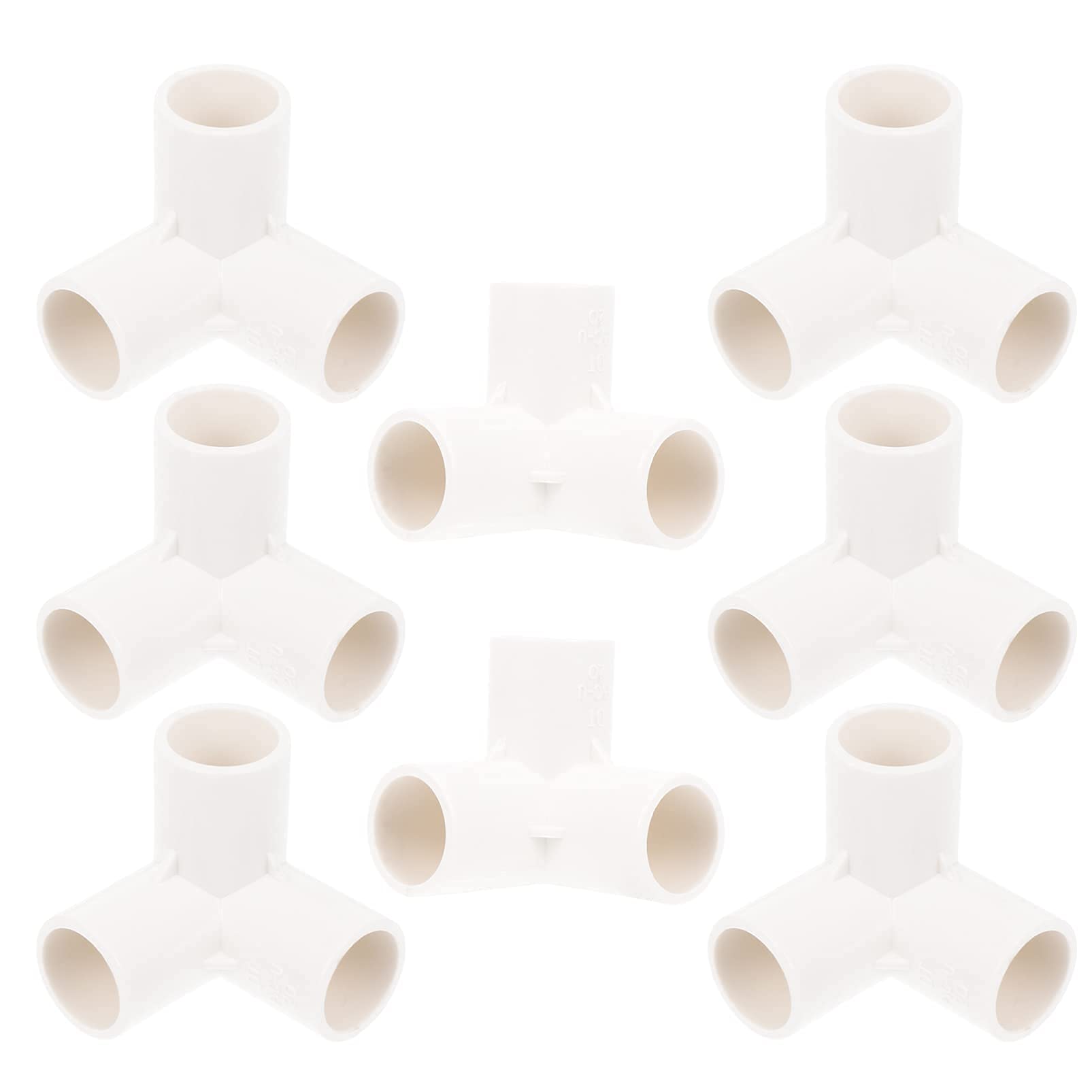 MAKINGTEC 3 Way PVC Fitting Elbow, 8Pcs Water Pipe Adapters Pipe Corner, Connectors Pipe Accessories Connection Joints for DIY PVC Shelf Garden Support Structure White