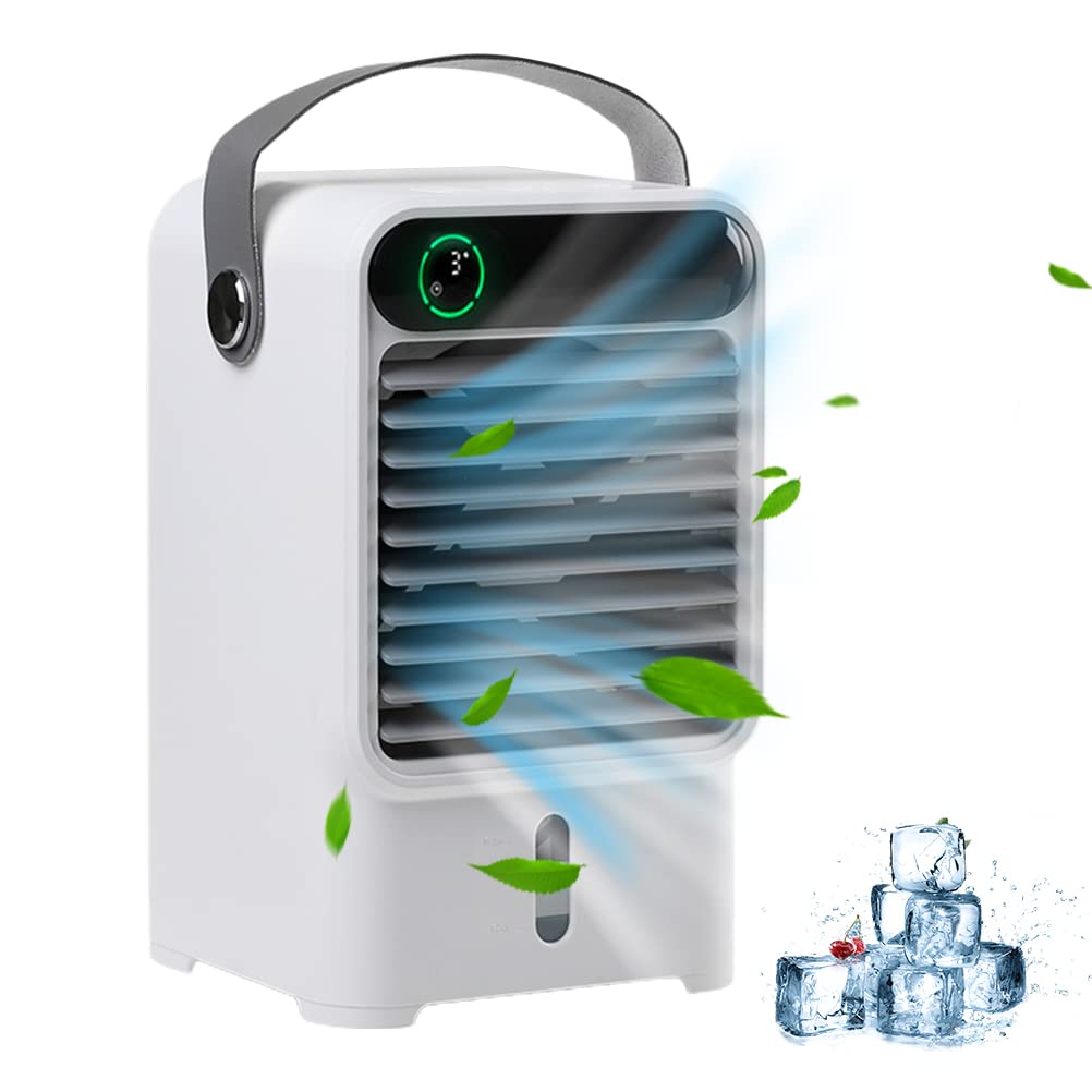 Sxhlseller Wentylator Chłodzący z Obiegiem Wody, 3-biegowy Wentylator Klimatyzatora Wentylator Chłodzący Wyświetlacz Cyfrowy Wentylator Chłodnicy do Sypialni Biuro w Domu do Nauki (white)